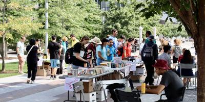 Shoppers browse the selection during the 2025 Used Book Sale