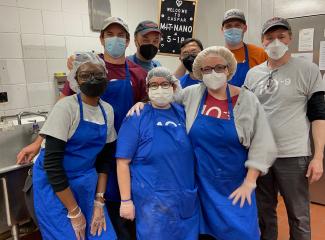 The volunteer crew from MIT.nano poses in the CASPAR Kitchen.