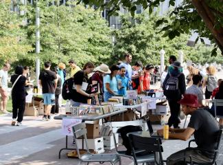 The Kendall/MIT Open Space warmly welcomed community members to a book sale on a pleasant September day.